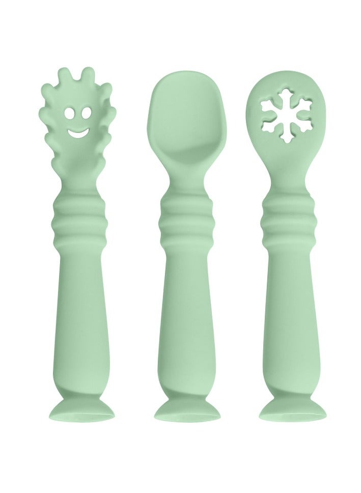 Children's Silicone Tableware Set Baby Food Tray Tableware Green Food Spoon (Three-Piece Set) - Image 1