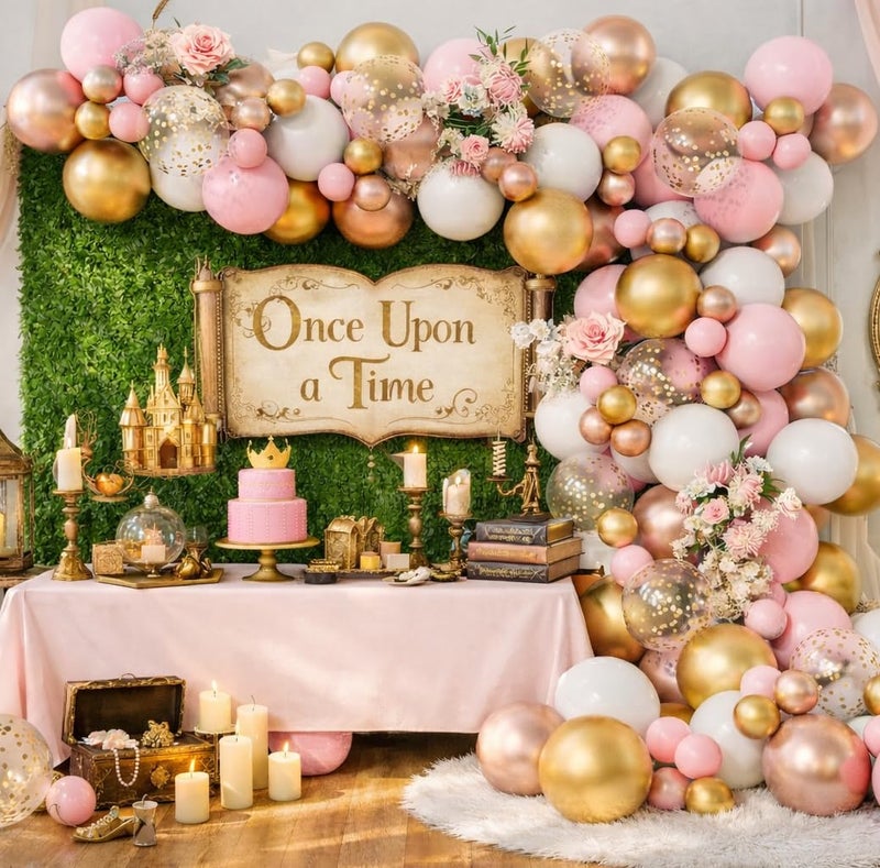 Beaumode Rose Gold Pink White Balloon Garland Arch 160PCS Confetti Balloons Baby Shower Once Upon a Time Princess Birthday Fairytale Engagement Bridal Shower Party Decoration - Image 1