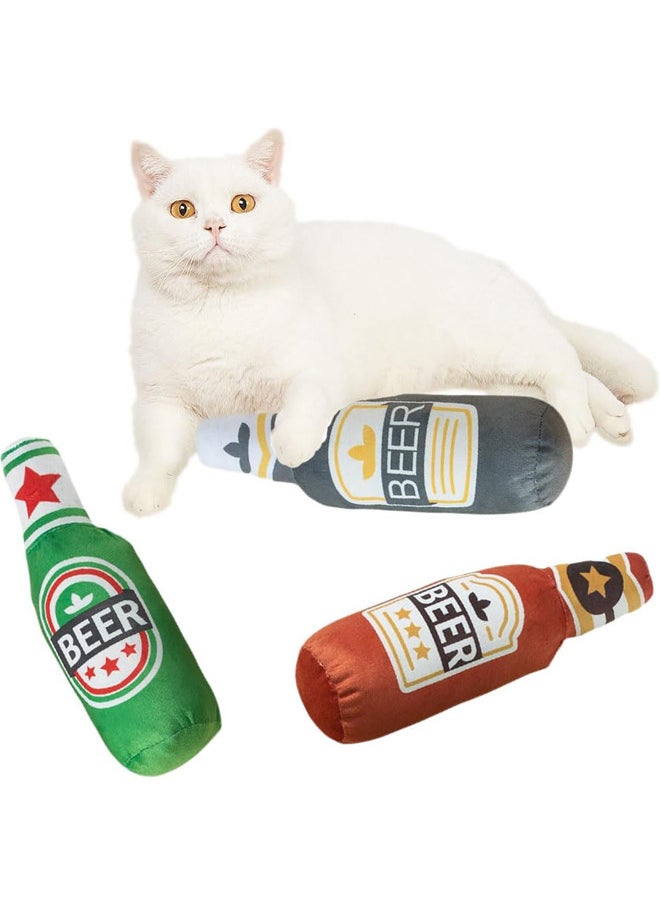 Neostyle 3 Pcs Pet Squeak Toys,Beer Bottle Plush Dog & Cat Squeak Toy,Cat Catnip Toys,Presents for Pets  - Image 2