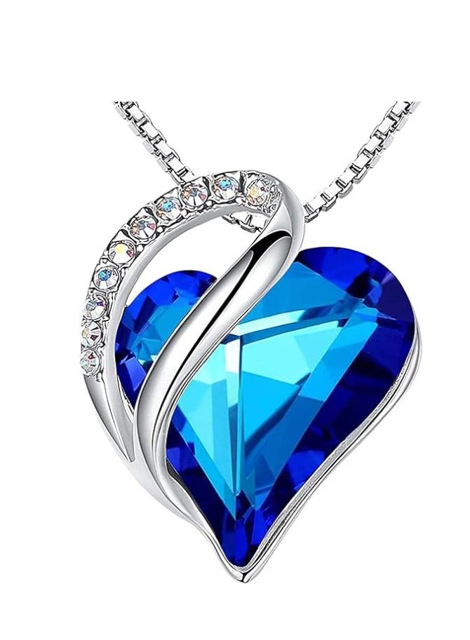 Gift Necklaces for Women – Infinity Love Blue Crystal Heart Pendant, Birthstone Jewelry for September & December, Silver Plated 18'' + 2'' Chain, Perfect Christmas or Birthday Gift for Mom & Wife  - Image 1