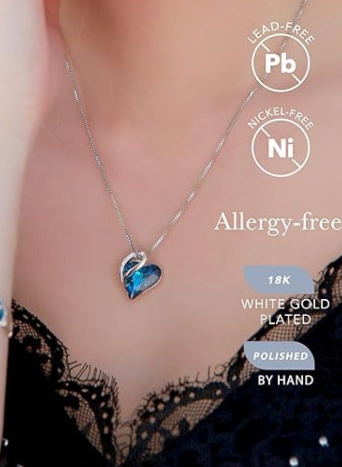 Gift Necklaces for Women – Infinity Love Blue Crystal Heart Pendant, Birthstone Jewelry for September & December, Silver Plated 18'' + 2'' Chain, Perfect Christmas or Birthday Gift for Mom & Wife  - Image 2
