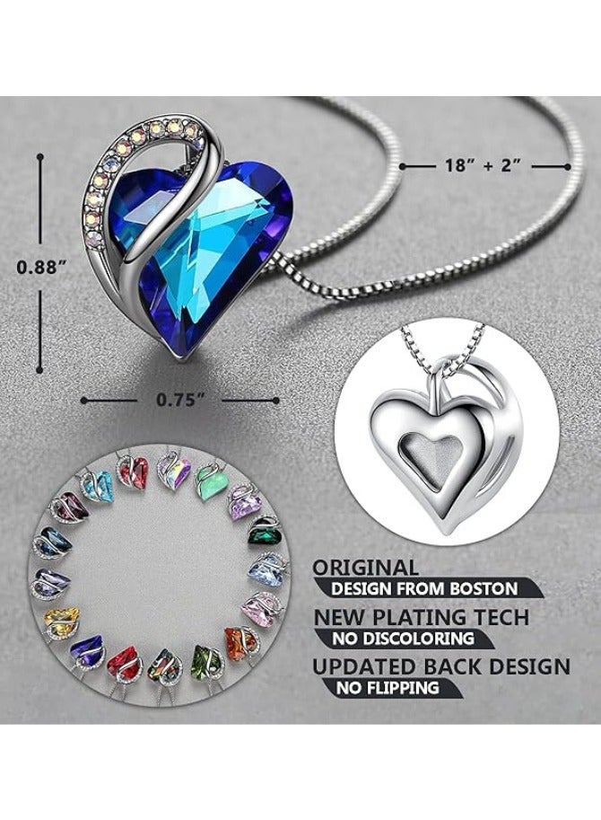 Gift Necklaces for Women – Infinity Love Blue Crystal Heart Pendant, Birthstone Jewelry for September & December, Silver Plated 18'' + 2'' Chain, Perfect Christmas or Birthday Gift for Mom & Wife  - Image 3