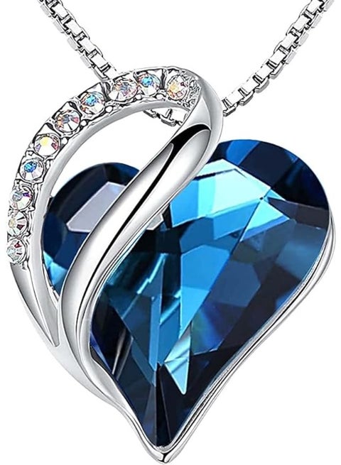 Gift Necklaces for Women – Infinity Love Blue Crystal Heart Pendant, Birthstone Jewelry for September & December, Silver Plated 18'' + 2'' Chain, Perfect Christmas or Birthday Gift for Mom & Wife