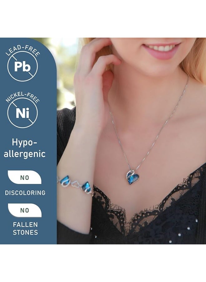 بريميم قلادات هدايا للنساء - قلادة قلب من الكريستال الأزرق "حب لا نهائي"، مجوهرات حجر الميلاد لشهري سبتمبر وديسمبر، مطلية بالفضة، سلسلة 18 بوصة + 2 بوصة، هدية مثالية لعيد الميلاد أو عيد الميلاد للأم والزوجة - Image 3