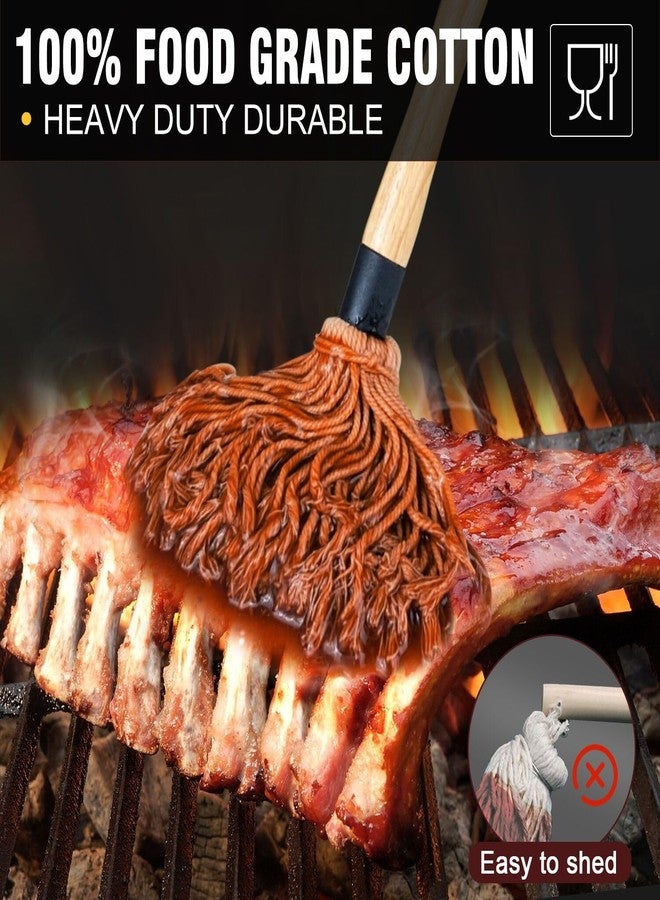 Walfos BBQ Mop Brushes for Sauce, Grilling Basting Mop Wooden Long Handle with 3 Heads, for Grilling, Barbecue, Smoking Steak (18") - Image 2