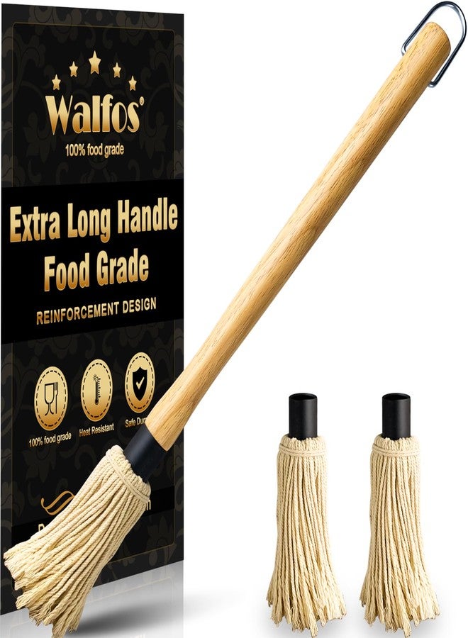 Walfos BBQ Mop Brushes for Sauce, Grilling Basting Mop Wooden Long Handle with 3 Heads, for Grilling, Barbecue, Smoking Steak (18") - Image 1
