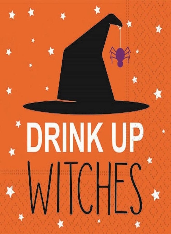 Design Design Funny Halloween Party Napkins - 40 CT | 2 packs of 20CT Cocktail Beverage Napkins | Drink Up Witches Design, 5'' x 5'', Orange