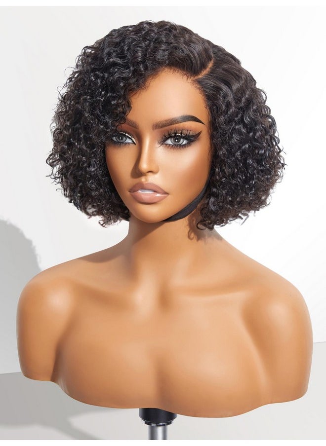 LUVME HAIR - Uvme Hair 8" Curly Glueless Wigs Human Hair Pre Plucked Undetectable Hd Lace Wig Ready To Go Pre Cut Lace Wig Short Curly Bob Wig Human Hair 180 Density - Image 1