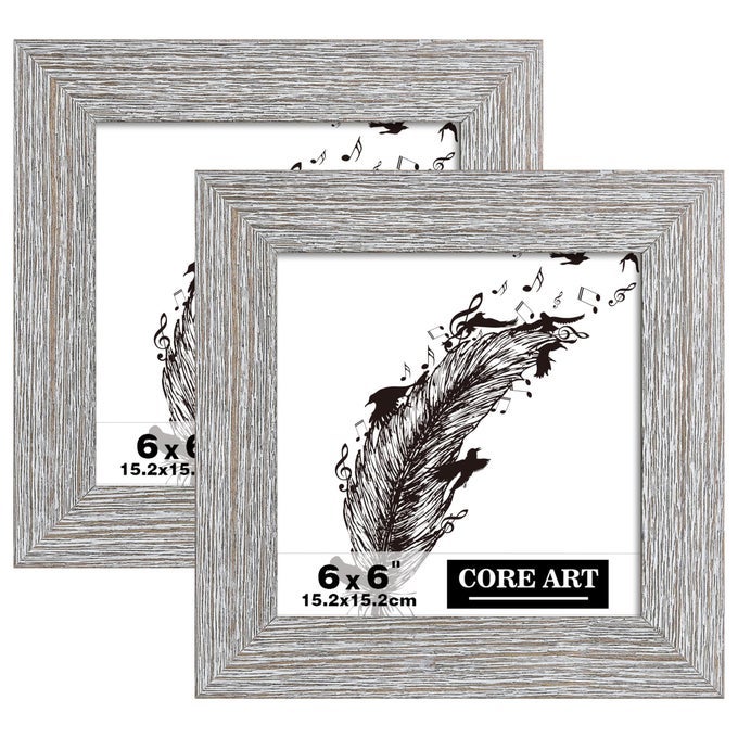 6x6 Picture Frame Handmade Wood Rustic Gray Grey Photo Frame Set of 2 High Definition Semitempered Glass Wall or Tabletop Display