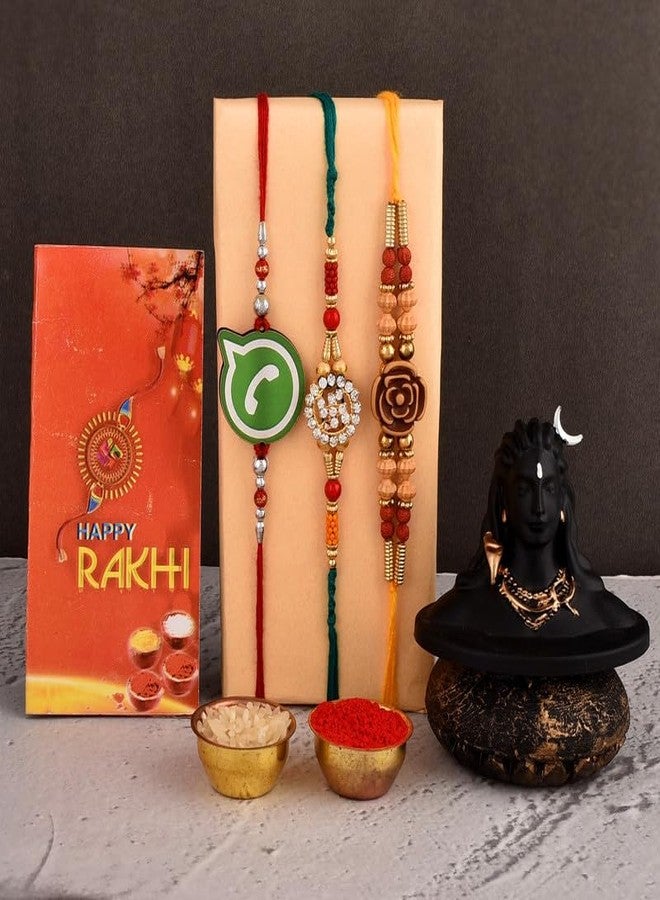 Yalambar هدية يالامبار راخي للأخ مع مجموعة هدايا راخي للأخ، أفضل هدية للأخ وزوجته + تمثال أديوجي شيفا للوحة عدادات السيارة + مجموعة راخي من 3 قطع + بطاقة راخي مجانية 200-4 - Image 2