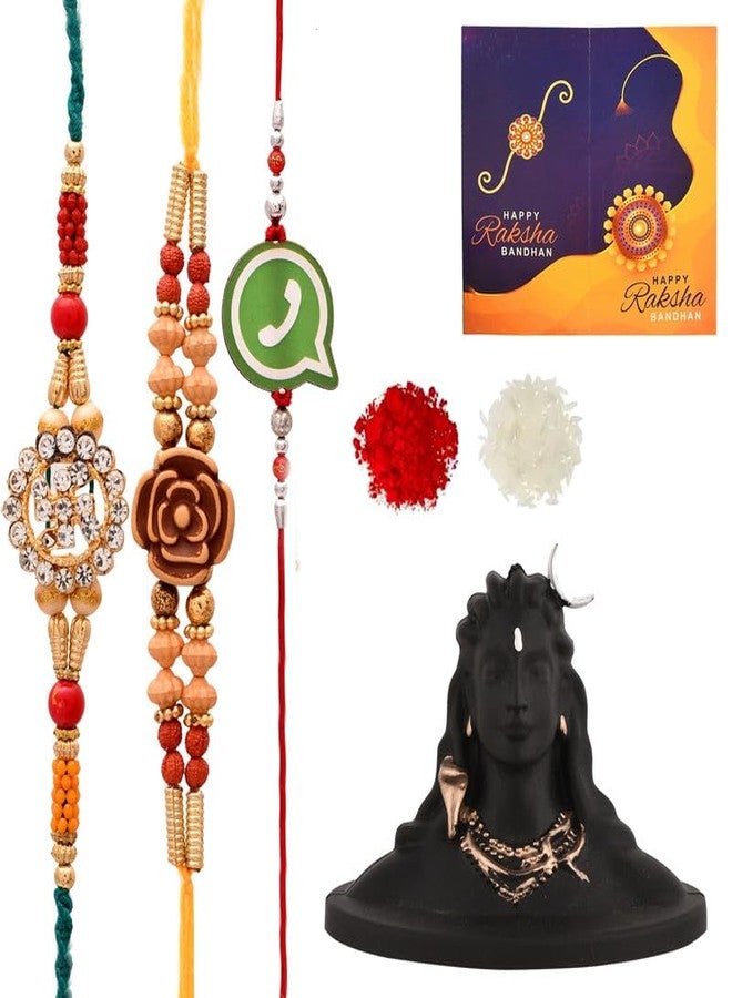 Yalambar هدية يالامبار راخي للأخ مع مجموعة هدايا راخي للأخ، أفضل هدية للأخ وزوجته + تمثال أديوجي شيفا للوحة عدادات السيارة + مجموعة راخي من 3 قطع + بطاقة راخي مجانية 200-4 - Image 1