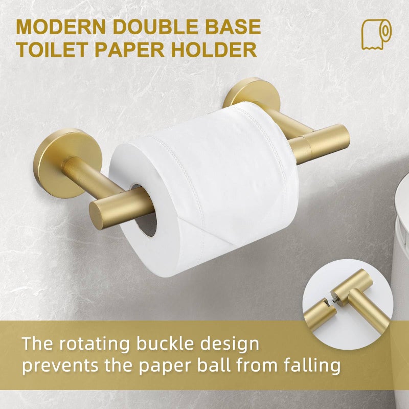 soaez Brushed Gold Toilet Paper Holder Wall Mount  Double Base Large Toilet Paper Roll Holder Stainless Steel Bathroom Hardware Accessories - Image 3