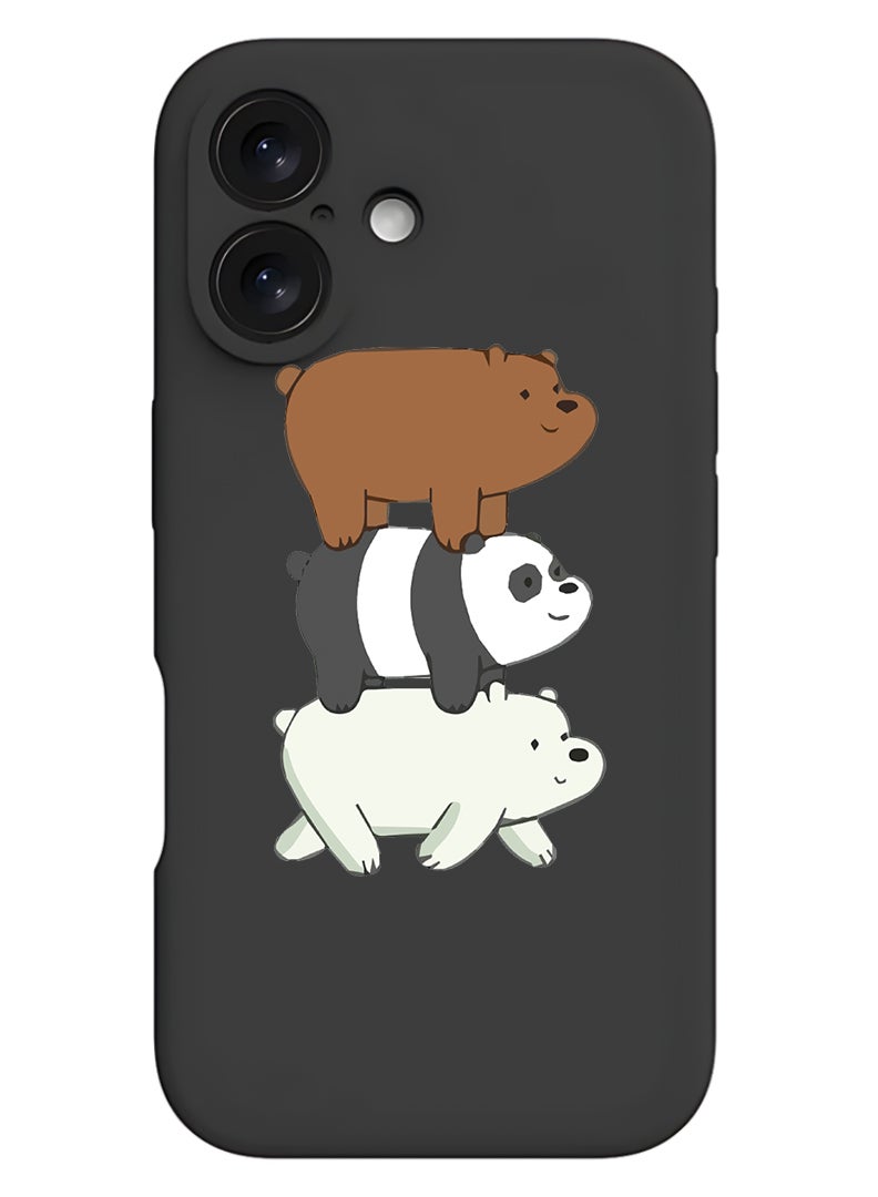 Theodor Protective Slim Fit Case Liquid Silicone Cover with Full Body Protection Anti-Scratch Shockproof Case For Apple iPhone 17 (Black) Three Panda-01 - Image 1