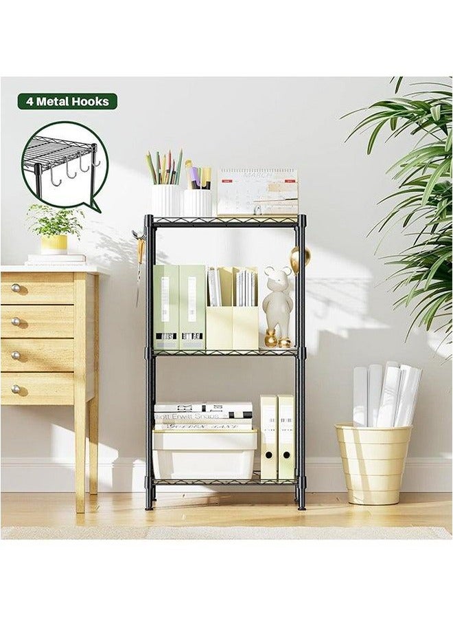 بلومنغ تايم رف تخزين من 3 طبقات من الأسلاك الحديدية ، رف تخزين معدني للحمام ، أسود ، متين ، مضاد للصدأ والتآكل ، يمكن أن يمنع العناصر الصغيرة من السقوط ، ارتفاع قابل للتعديل ، سهل التركيب ، قدرة تحمل قوية ، متعددة الوظائف وعملية ، مناسبة للمكاتب والمرائب والمطابخ - Image 1