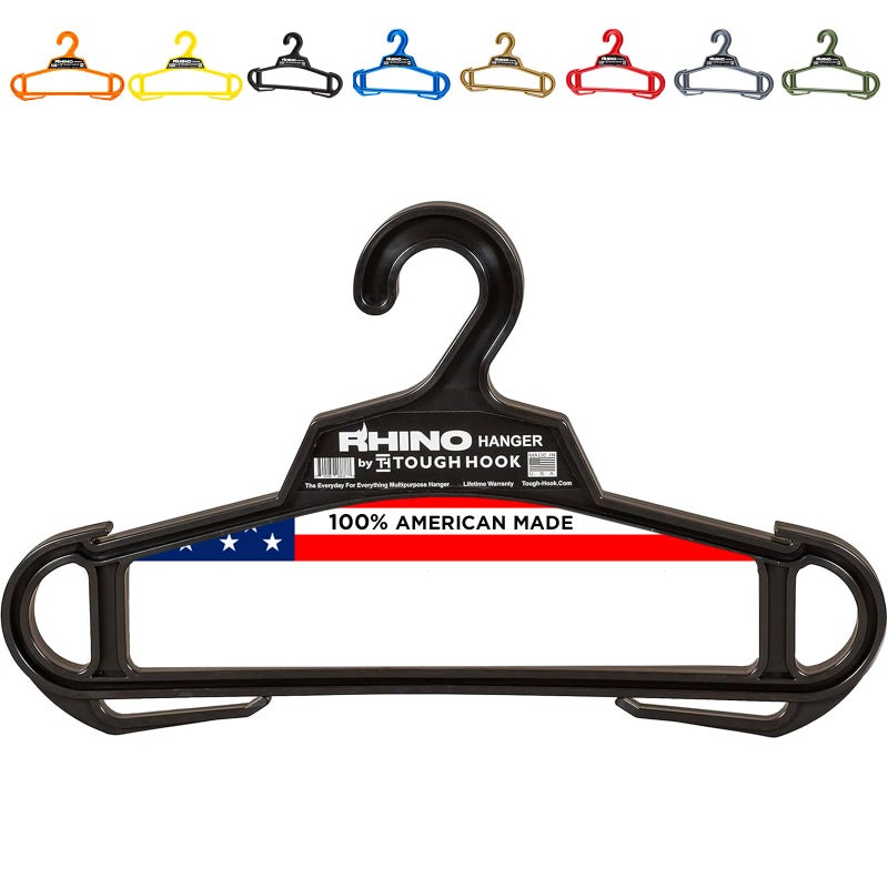 Tough Hook Rhino Tough Hook Heavy Duty Clothes Hangers â€“ Made in USA, Military Grade Coat Hanger for Body Armor â€“ 200-lb Capacity Suit Hangers â€“ The Everyday for Everything, The Indestructible Hanger, 1 Black - Image 1