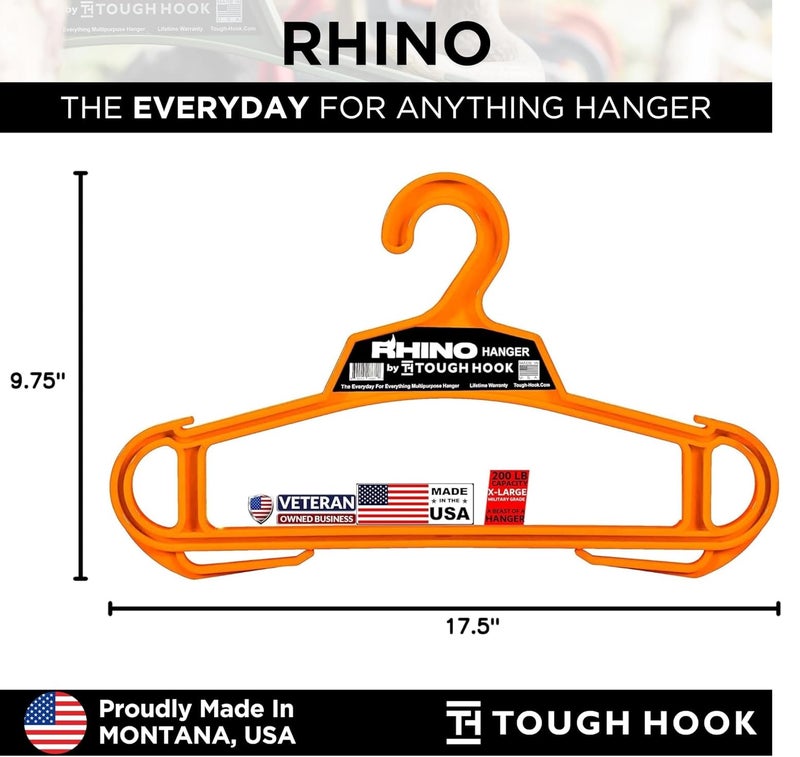 Tough Hook Rhino Tough Hook Heavy Duty Clothes Hangers â€“ Made in USA, Military Grade Coat Hanger for Body Armor â€“ 200-lb Capacity Suit Hangers â€“ The Everyday for Everything, The Indestructible Hanger, 1 Black - Image 5
