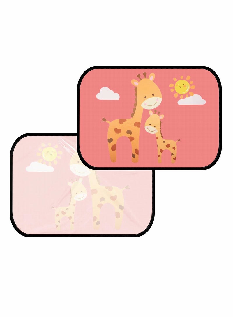 ماركة غير محددة Car Side Window Sun Shade for Baby Kid, 2 Pcs UV Block Sunlight Protection, Cartoon Giraffefor Shield  - Image 1