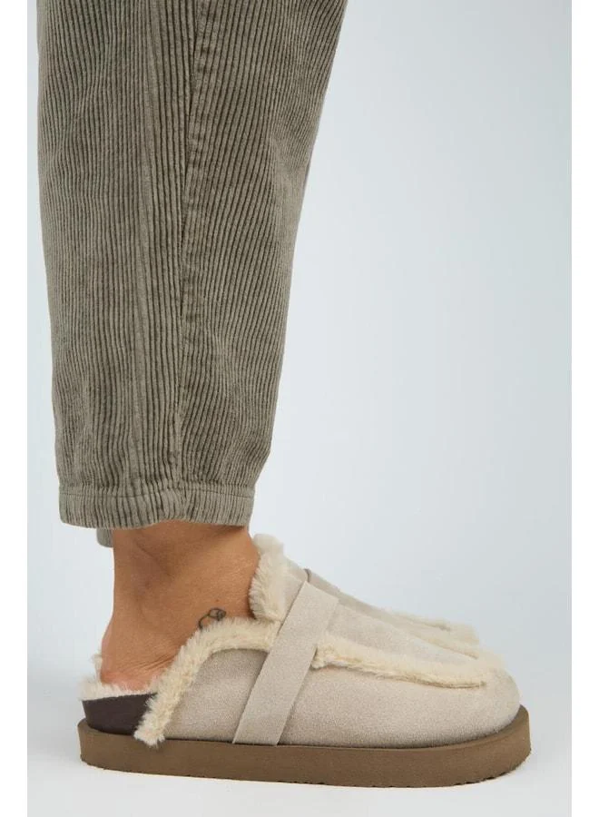 Manijero  (Ecemi Platform) Women's Genuine Leather Fur Loafer Platform Beige Slip-on. for Women | Best Price UAE