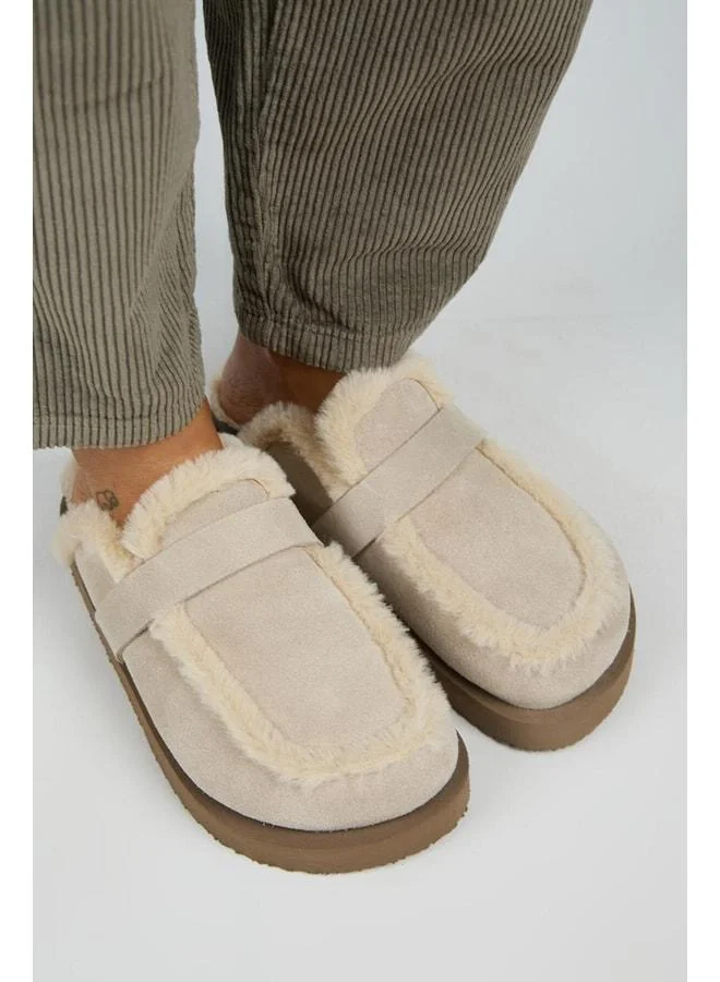 Manijero  (Ecemi Platform) Women's Genuine Leather Fur Loafer Platform Beige Slip-on. for Women | Best Price UAE