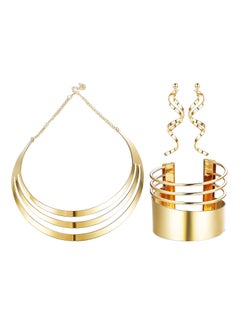 3 Pcs Gold Earring Necklace Bangle Set, Wide Cuff Bangle Bracelets Statement Dangle Earrings Upper Arm Band Cuff Wrist Cuff Festival jewellery, Hollow Out Earrings Bracelet Necklace for Women Jewelry