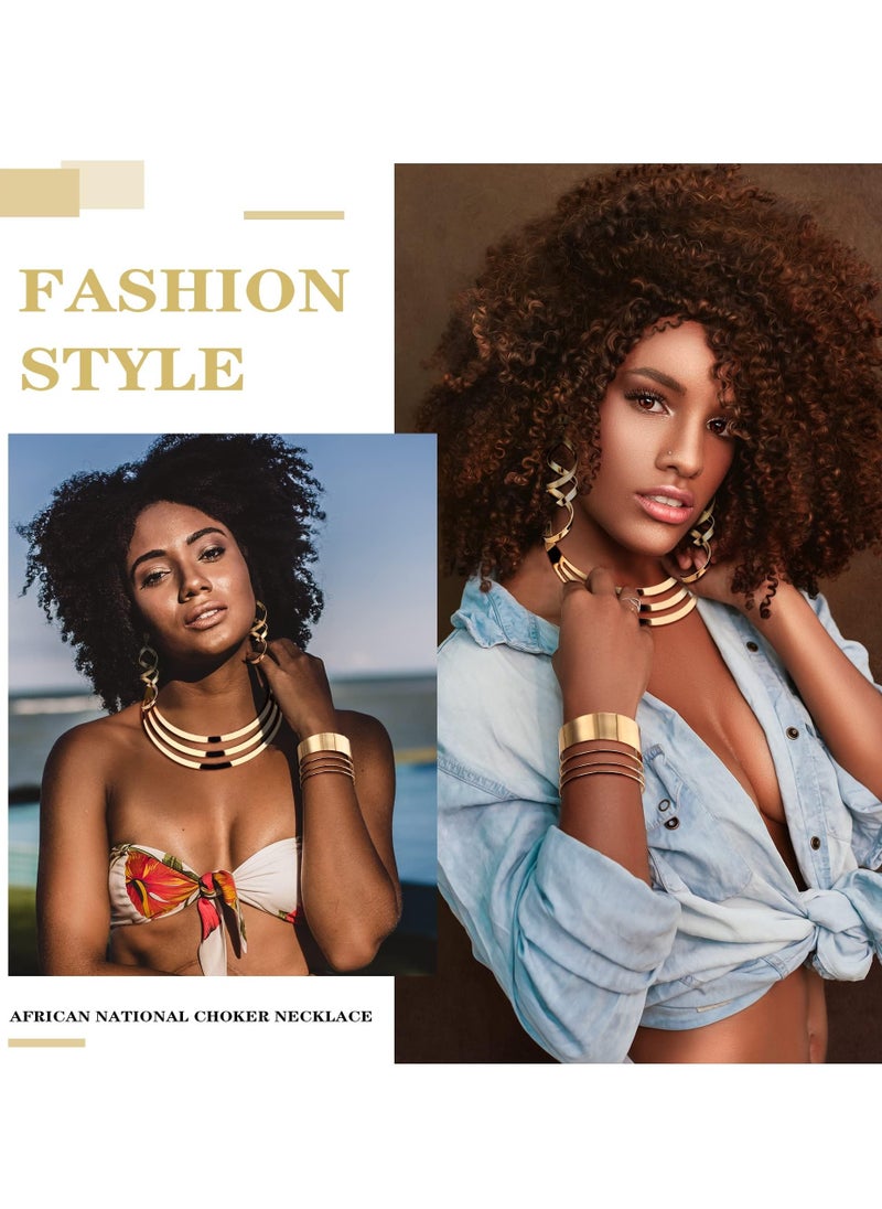 SYOSI - 3 Pcs Gold Earring Necklace Bangle Set, Wide Cuff Bangle Bracelets Statement Dangle Earrings Upper Arm Band Cuff Wrist Cuff Festival jewellery, Hollow Out Earrings Bracelet Necklace for Women Jewelry - Image 1