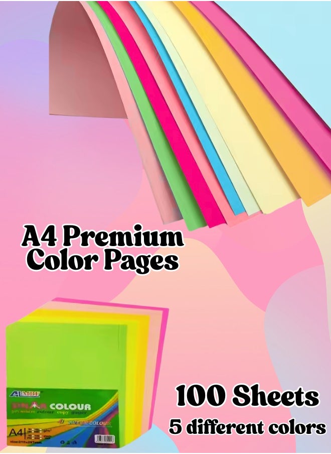 Generic 100 Sheets A4 Size Multi Color Paper -  Colored Page – 100 Sheets – 5 Bright Assorted Colors for Craft, Printing, Office Use, DIY Projects, School Art Activities, Scrapbooking, and Invitations – Colorful Copier Paper - Color A4 Paper - A4 Paper  - Image 1