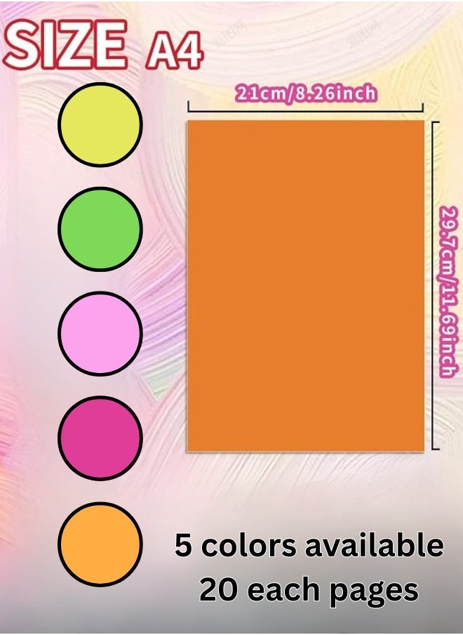 Generic 100 Sheets A4 Size Multi Color Paper -  Colored Page – 100 Sheets – 5 Bright Assorted Colors for Craft, Printing, Office Use, DIY Projects, School Art Activities, Scrapbooking, and Invitations – Colorful Copier Paper - Color A4 Paper - A4 Paper  - Image 2