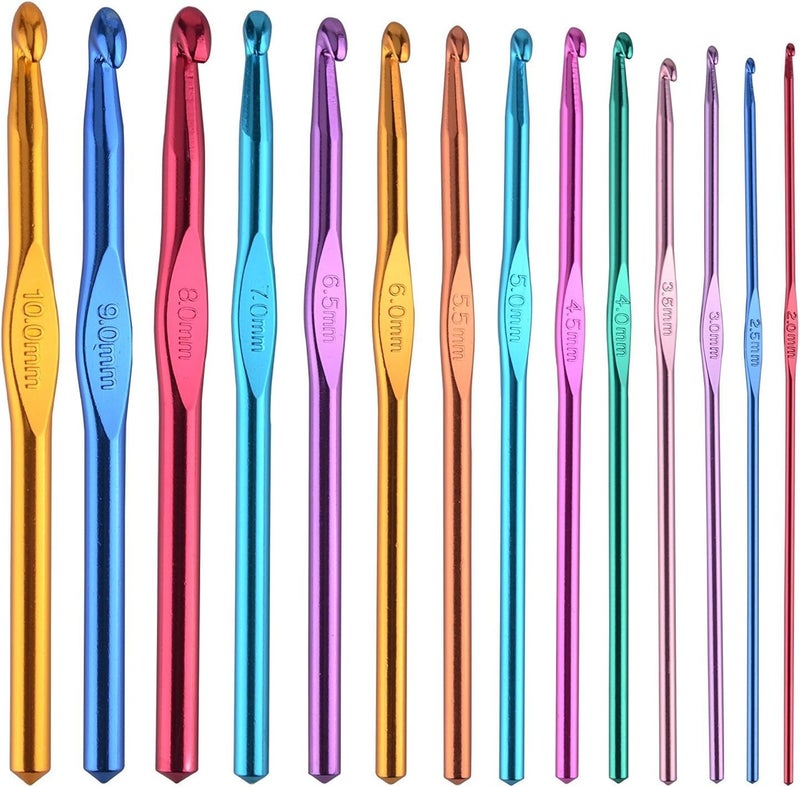 RangTeq 14 pcs Multicolor Aluminum Crochet Hooks Knitting Needles Craft Yarn 2-10mm … - Image 1