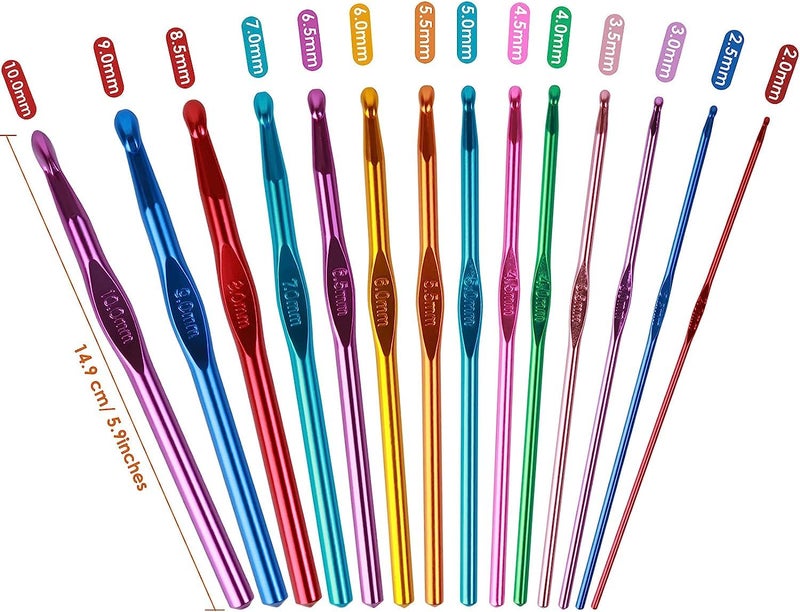 RangTeq 14 pcs Multicolor Aluminum Crochet Hooks Knitting Needles Craft Yarn 2-10mm … - Image 2
