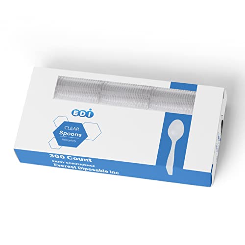 EDI 300 Spoons HeavyDuty Clear Disposable Plastic Cutlery  Value Pack  BPAFree  Recyclable