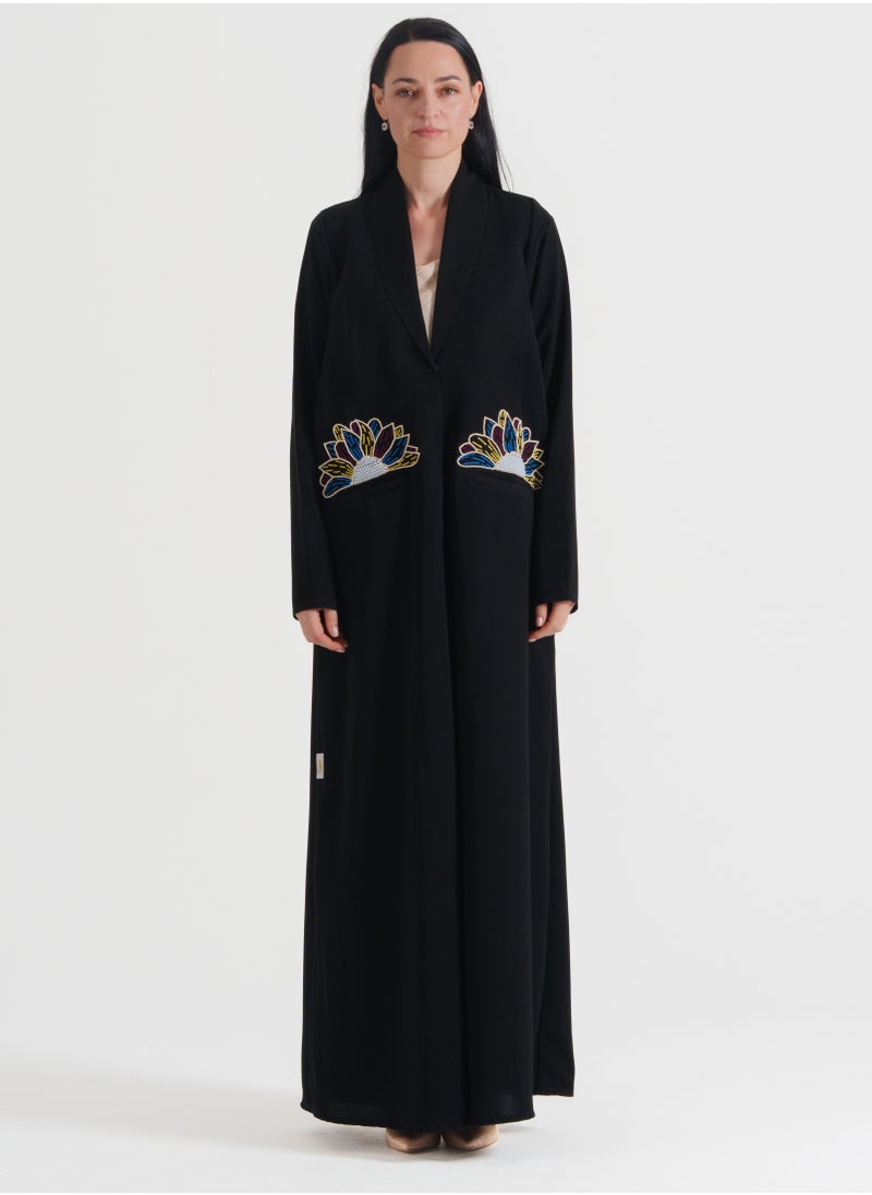 Rosette Abaya Blazer Abaya With pocket design Coloring Flowers Embroidery  - Image 1