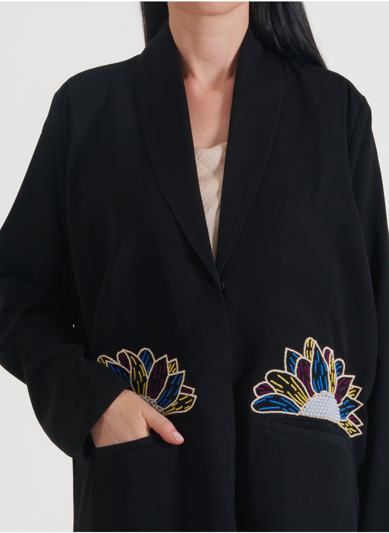 Rosette Abaya Blazer Abaya With pocket design Coloring Flowers Embroidery  - Image 2