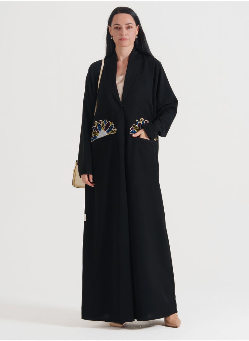 Rosette Abaya Blazer Abaya With pocket design Coloring Flowers Embroidery  - Image 4