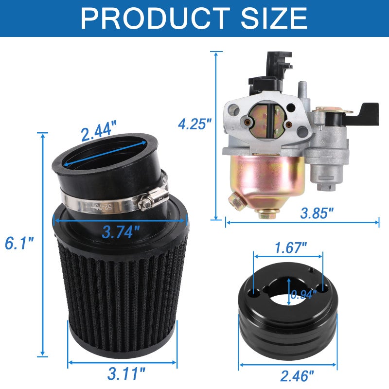 CARMOCAR Carburetor carb Air Filter adapter Jet Kit High Performance Upgraded replacement for Coleman CT200U CT200U-EX BT200X GX160 Predator 212cc 196cc 6.5hp Engine Mini Bike Go Kart Racing Black - Image 2