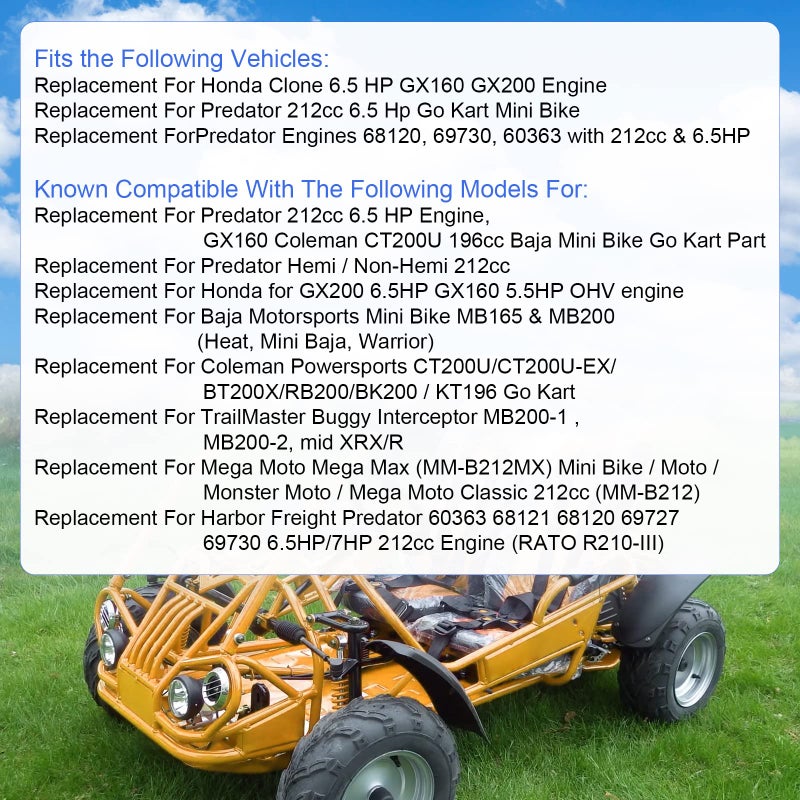 CARMOCAR Carburetor carb Air Filter adapter Jet Kit High Performance Upgraded replacement for Coleman CT200U CT200U-EX BT200X GX160 Predator 212cc 196cc 6.5hp Engine Mini Bike Go Kart Racing Black - Image 3