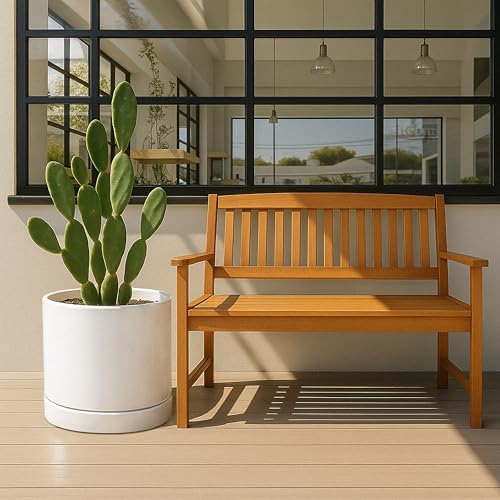 D'vine Dev 14 Inch Ceramic Planter Pot with Drainage Hole and Saucer, Indoor Cylinder Round Planter Pot, White, 94-O-G-1 - Image 5