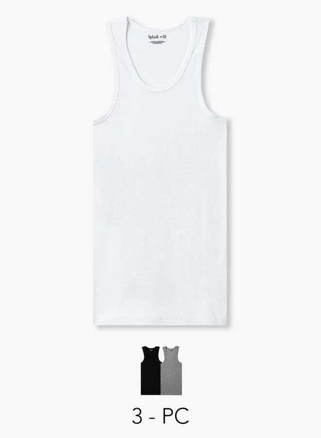 Splash FAV Men Ribbed Cotton Vest - Pack of 3