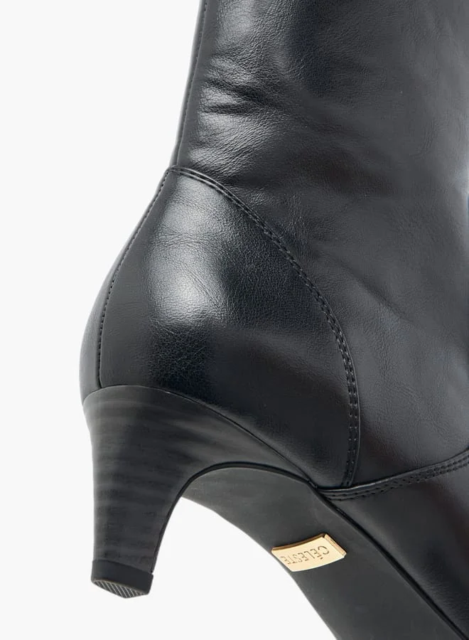 Celeste Women's Solid Ankle Boots with Zip Closure and Kitten Heels
