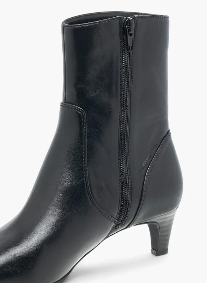 Celeste Women's Solid Ankle Boots with Zip Closure and Kitten Heels