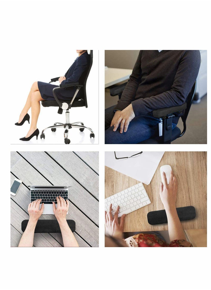 Chair Armrest Pads, 2 Pack Padded Armrest Cushion Pads with Memory Foam Elbow Pillow for Forearm Pressure Relief, Arm Chair Covers for Office Chairs, Wheelchair, Comfy Chair (Black)