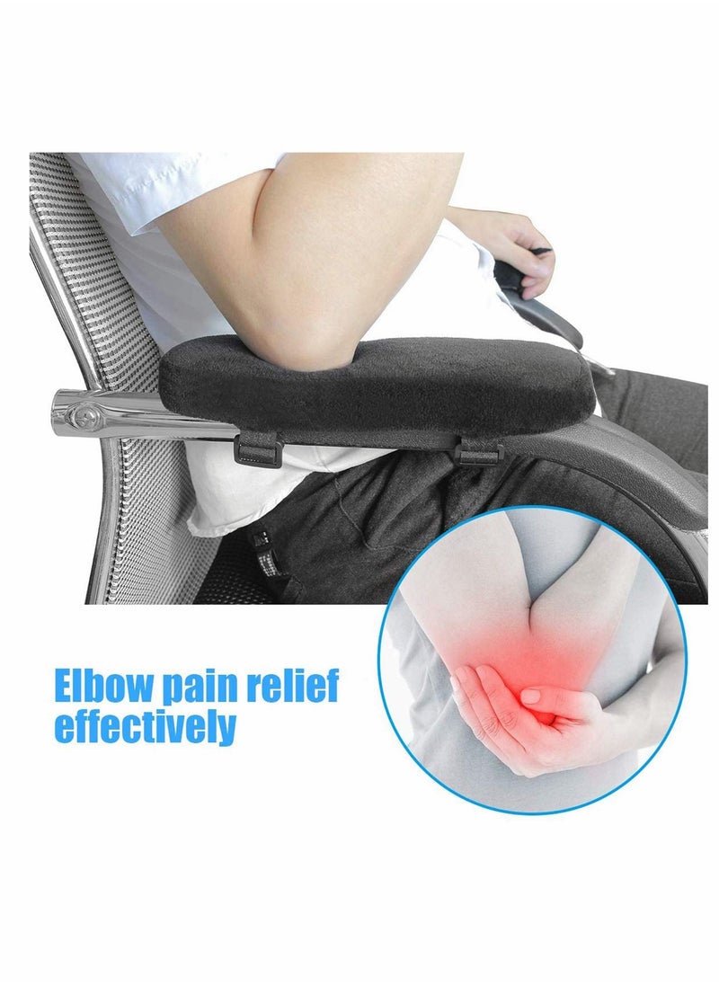 Chair Armrest Pads, 2 Pack Padded Armrest Cushion Pads with Memory Foam Elbow Pillow for Forearm Pressure Relief, Arm Chair Covers for Office Chairs, Wheelchair, Comfy Chair (Black)