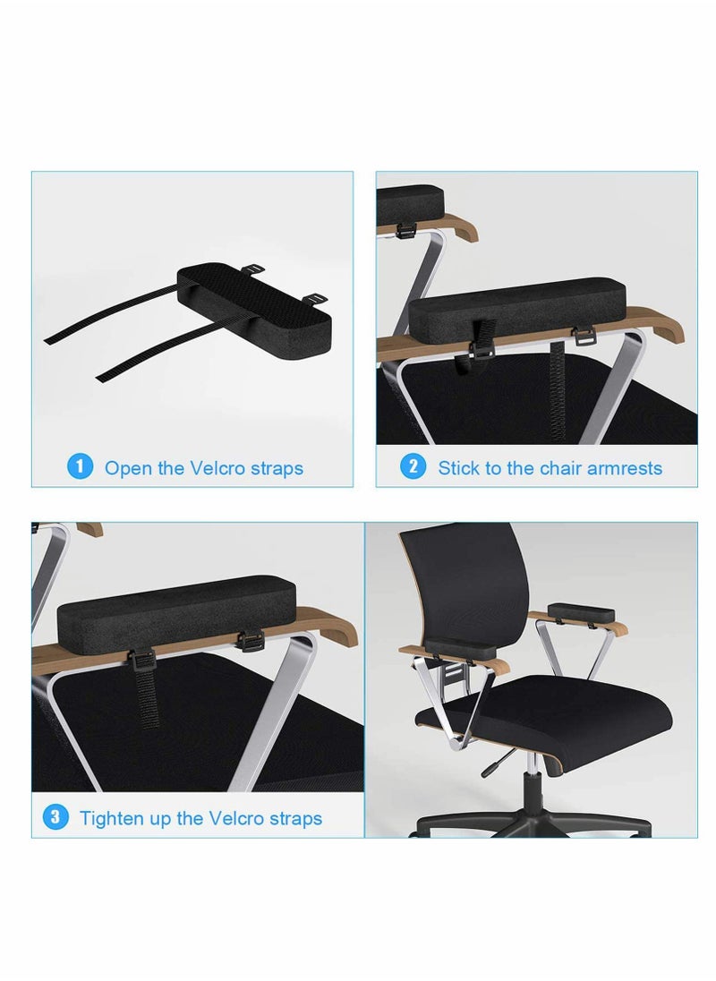 Chair Armrest Pads, 2 Pack Padded Armrest Cushion Pads with Memory Foam Elbow Pillow for Forearm Pressure Relief, Arm Chair Covers for Office Chairs, Wheelchair, Comfy Chair (Black)