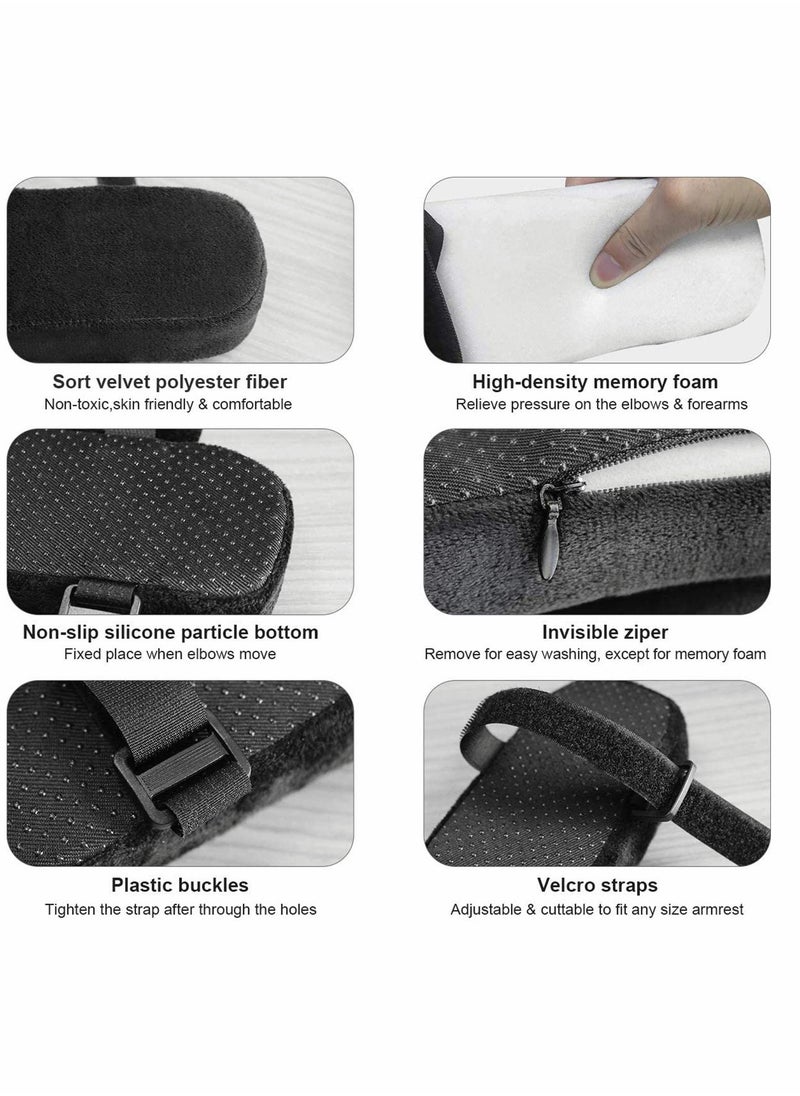 Chair Armrest Pads, 2 Pack Padded Armrest Cushion Pads with Memory Foam Elbow Pillow for Forearm Pressure Relief, Arm Chair Covers for Office Chairs, Wheelchair, Comfy Chair (Black)