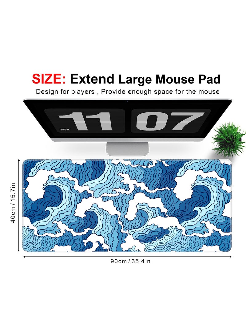 Flash Hawk Large Mouse Pad 900*400mm Size,Anti-Skid Gaming Mouse Pad Office Desk Mat Desk Pad for Computers Laptop Blue/White - Image 2