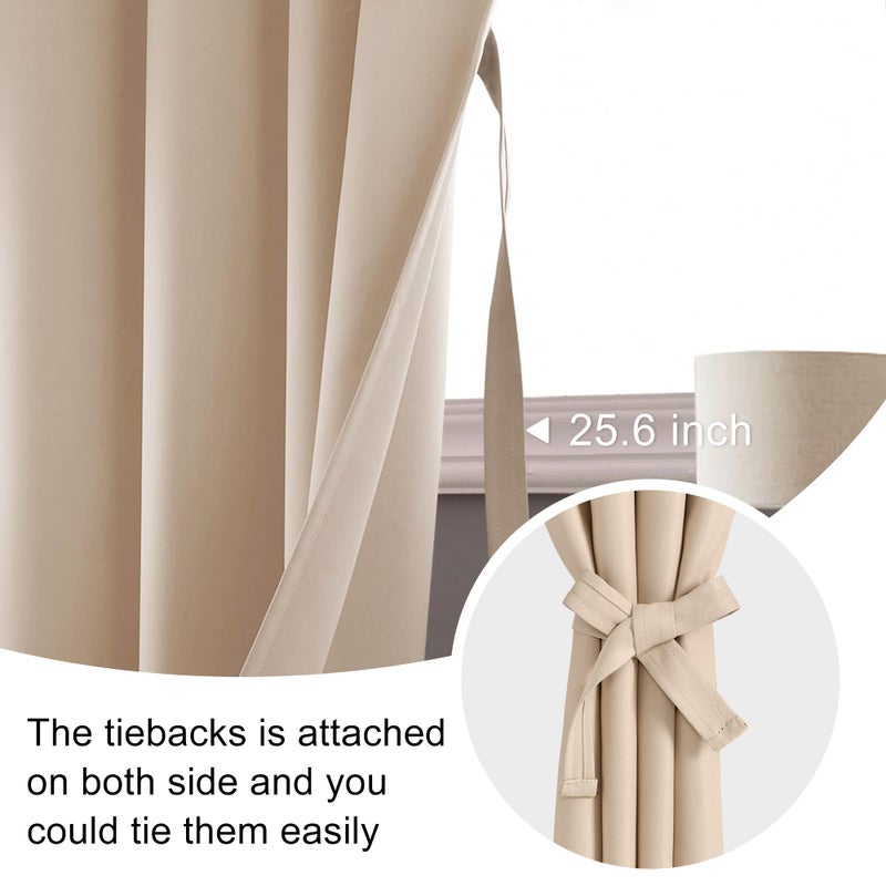 JIUZHEN Blackout Curtains for Bedroom - Thermal Insulated Room Darkening Rod Pocket Curtains for Living Room  Set of 2 Panels with Tiebacks  60 x 72 Inch Length  Beige - Image 3