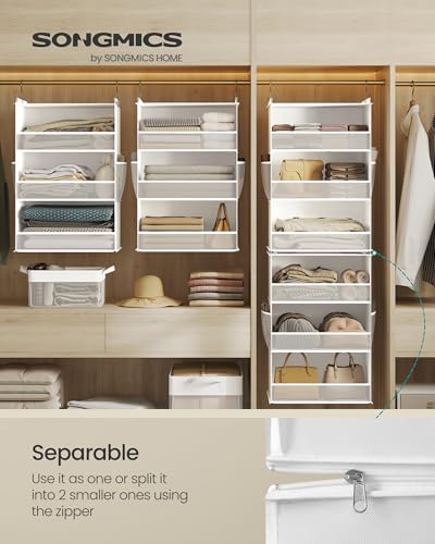 SONGMICS Hanging Closet Organizer 6Tier Fabric Storage Shelf Separable Closet Hanging Shelf with Side Pockets Foldable Metal Hooks and Bamboo Inserts Cloud White URCH007W01 - Image 3