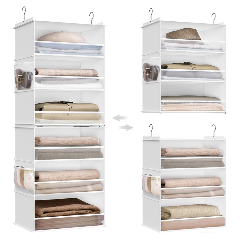 SONGMICS Hanging Closet Organizer 6Tier Fabric Storage Shelf Separable Closet Hanging Shelf with Side Pockets Foldable Metal Hooks and Bamboo Inserts Cloud White URCH007W01 - Image 2
