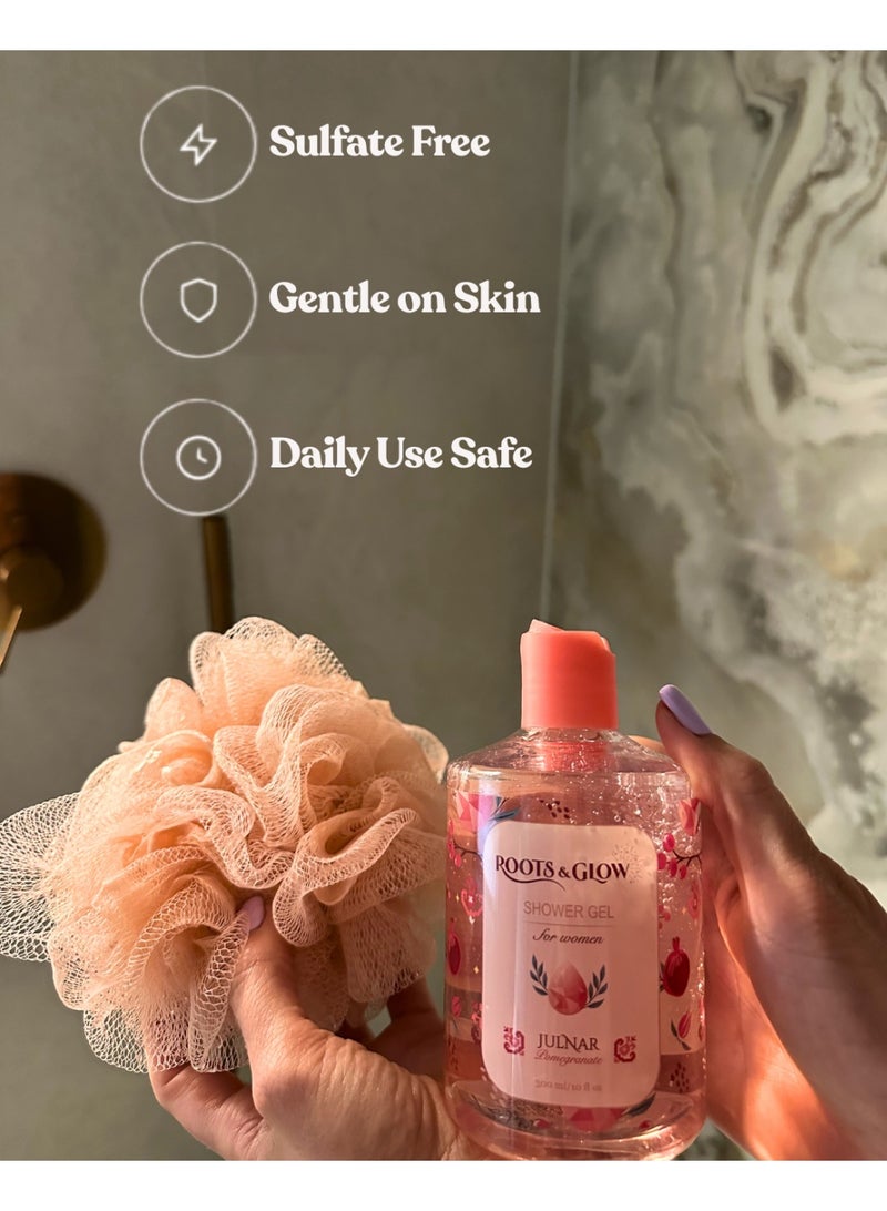 Roots & Glow Body Wash for Women – 300ml Pomegranate Shower Gel – Nourishing Deeply Hydrating Scented Body Wash – Clean Safe Formula, Non-Drying – Roots & Glow - Image 2