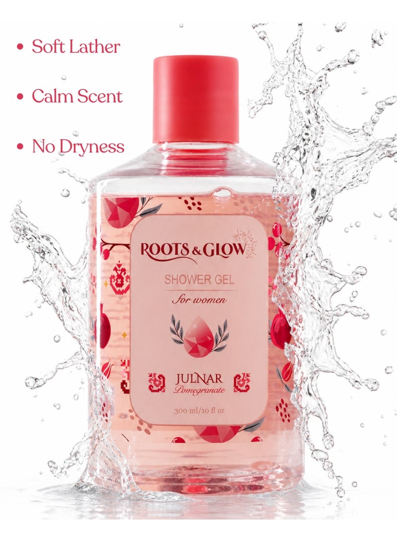 Roots & Glow Body Wash for Women – 300ml Pomegranate Shower Gel – Nourishing Deeply Hydrating Scented Body Wash – Clean Safe Formula, Non-Drying – Roots & Glow - Image 4