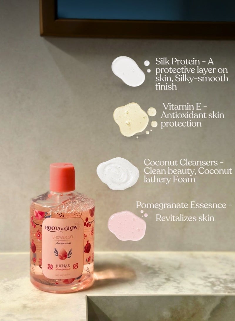 Roots & Glow Body Wash for Women – Julnar 300ml Pomegranate Shower Gel – Paraben-Free, Nourishing Deeply Hydrating Formula – Non-Drying – Roots & Glow - Image 4
